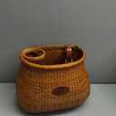 Bike Basket for Women's Beach Cruiser or Scooter The Original Wicker Bicycle Baskets with Built in Cup Holder for Front Handlebar-Classic Vintage Style Handmade Natural Rattan Wicker