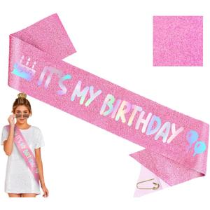 Birthday Sash "It's My Birthday" Sash - Birthday Decorations for Women, Birthday Girl, Birthday Accessories - Birthday Decorations, Its My Birthday Sash for Women Girls (Pink)