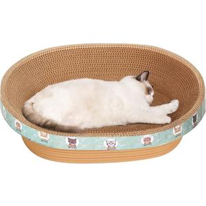 Extra Large Cat Scratcher Bed, 21.6" x 14.9" x 4.3" XL XXL Cat Scratch Cardboard, Scratching Board Pad for Indoor Cats Kitty Kittens, Scratch Lounge House Couch, Furniture Protector, Oval