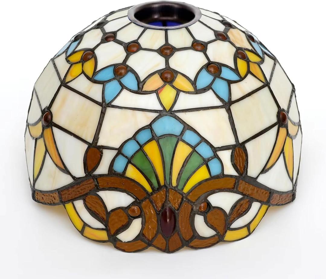 JIQHOHX Baroque Lamp Shade Replacement, 12X7 Inch Stained Glass Lampshades, Only 1-5/8-Inch Fitter Opening for Arched Floor Lamp Torchiere Lamp Pendant Light Ceiling Lamp,Blue(Yellow)