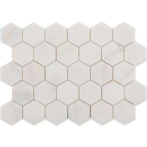 Marble Mosaic Tile, 2 Inch Hexagon, Honed, White Natural Stone Mosaic Tiles for Kitchen Backsplash, Shower Floor, Bathroom, Accent Wall, Pack of 5 Sheets (Pollen Thassos)