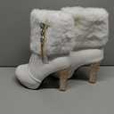 Purubylley Women's Winter Fur Warm Plush Ankle Boots,Fashion Rhinestones Deco Side Zipper Non-slip Warm Closure Chunky High Heel Snow Boots (6, White)