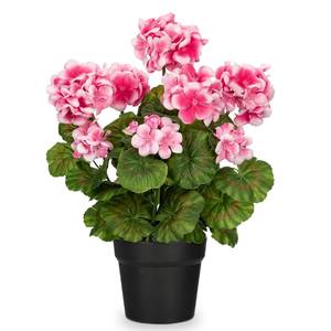 Briful Artificial Geranium Potted Plant 16 Tall, Realistic Silk Flowers with Vibrant Green Leaves, White Geraniums Fake Flowers for Outdoors Home Dcor, Wedding Farmhouse Office Tables Decor, Pink