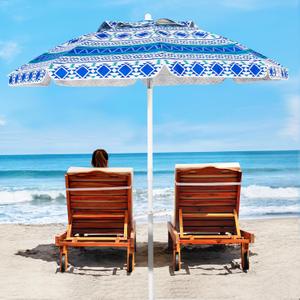 Aoxun Beach Umbrella with Tilt Pole, Portable Sand Anchor and Carry Bag, UPF 50+ Sun Shelter Air Vents Design for Outdoor Activities (Blue), 6.5ft