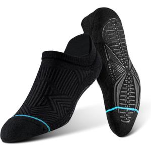 BRISIRA Bamboo Viscose Non Slip Pilates Socks Men Women No Show Grip Compression Thick Cushion Yoga Barre Grippy Ankle (X-Large, 3 Pairs Black)