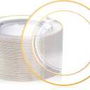 FOCUSLINE 100 Count 10 Inch Clear and Gold Plastic Plates, Disposable Heavy Duty Clear Plates with Gold Rim, Premium Hard Plastic Plate Fancy Disposable Dinner Plate for Wedding Parties