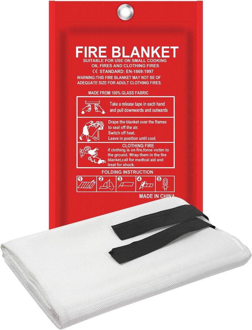 2 x THOMEN 1 Pack Emergency Fire Blanket for Home and Kitchen 40"x40", Safety Fiberglass Fire Blankets Emergency for Home, Car, Office, Warehouse, School, Fireplace and Grill