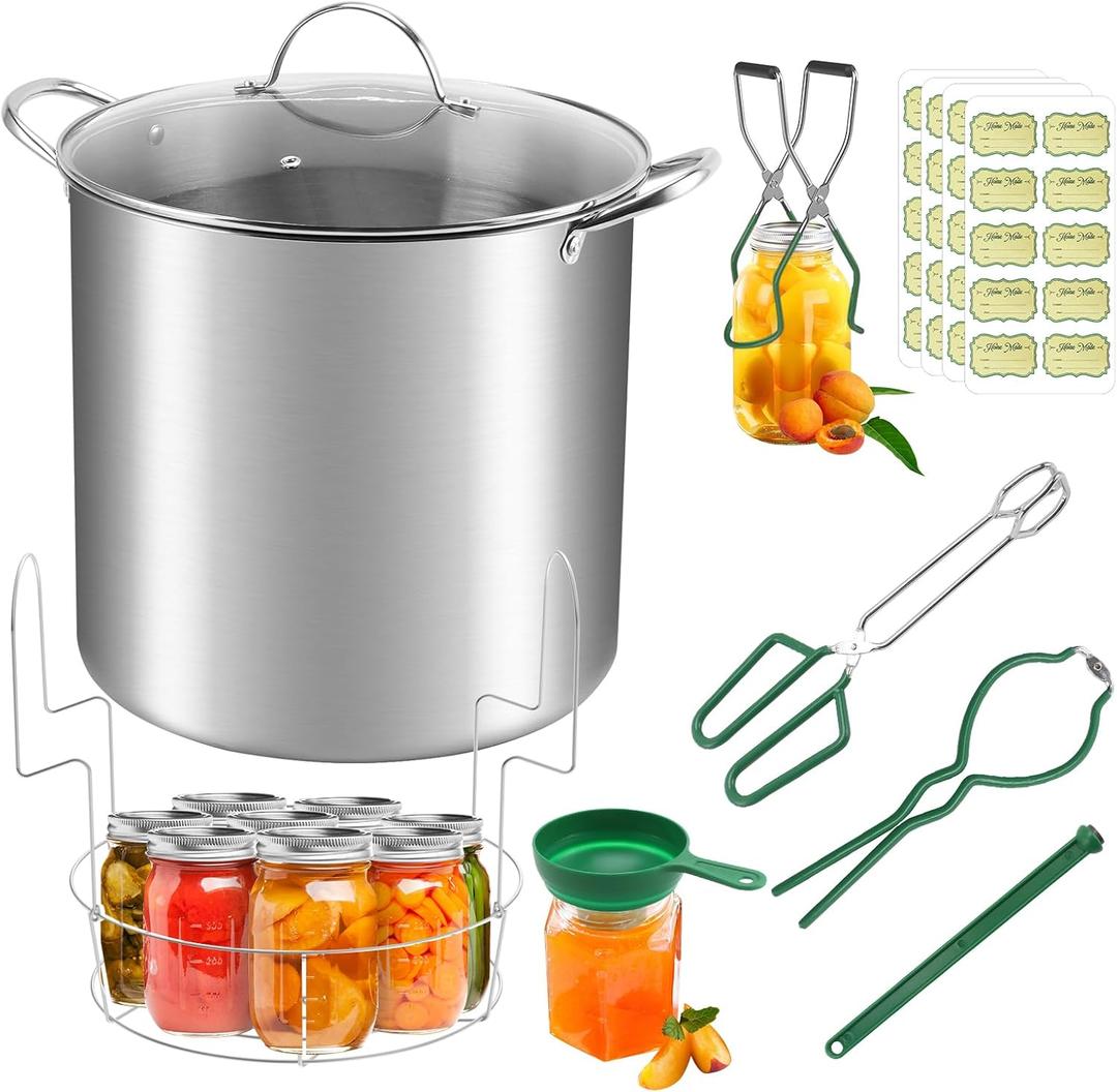 Fulgutonit Stainless Steel 21.5 QT Canning Pot with Rack & Lid, Canning Supplies Starter Kit and 6 Pieces Tools Set, Water Bath Canner for Beginner