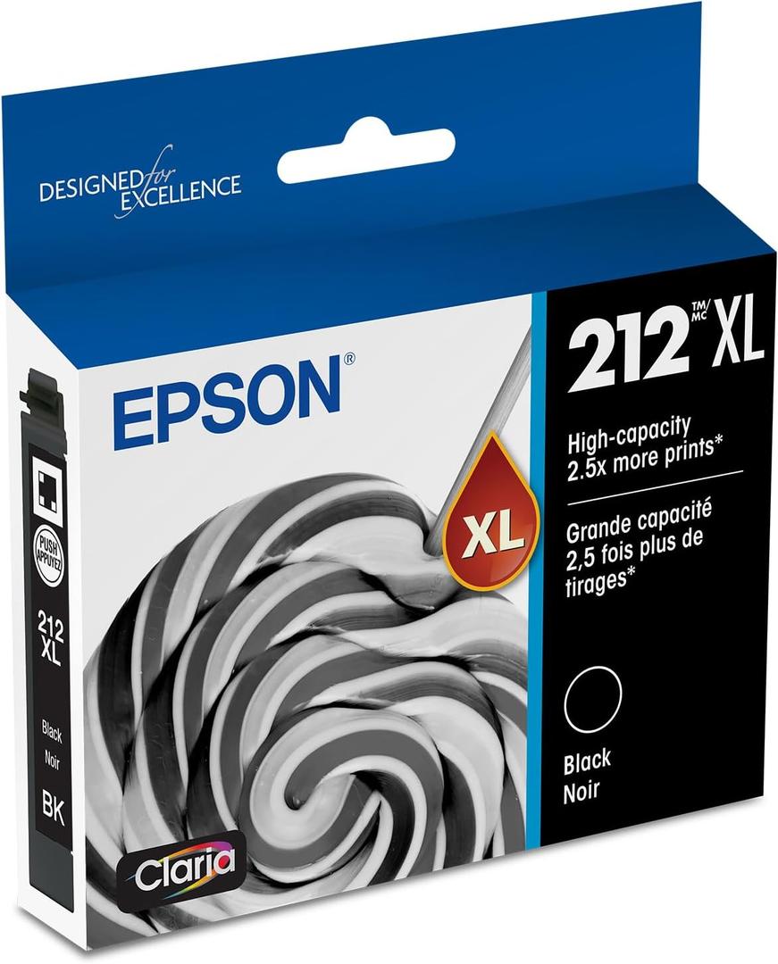 EPSON 212 Claria Ink High Capacity Black Cartridge (T212XL120-S) Works with WorkForce WF-2830, WF-2850, Expression XP-4100, XP-4105