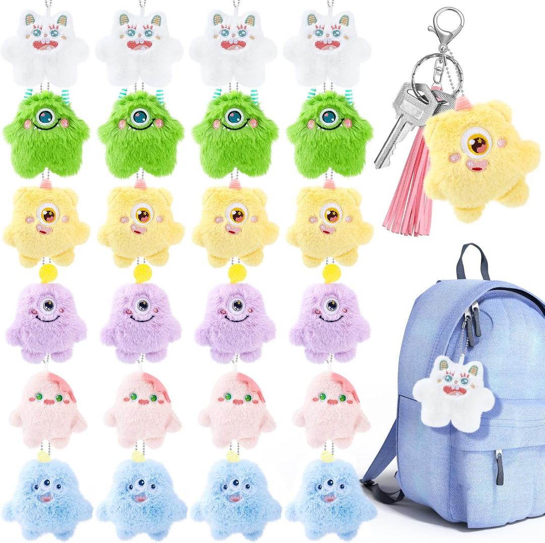 Hungdao 24 Pcs Mini Plush Keychain Bulk Cute Stuffed Animal Keychain Birthday Backpack Goodie Bag Fillers End of Year Gifts