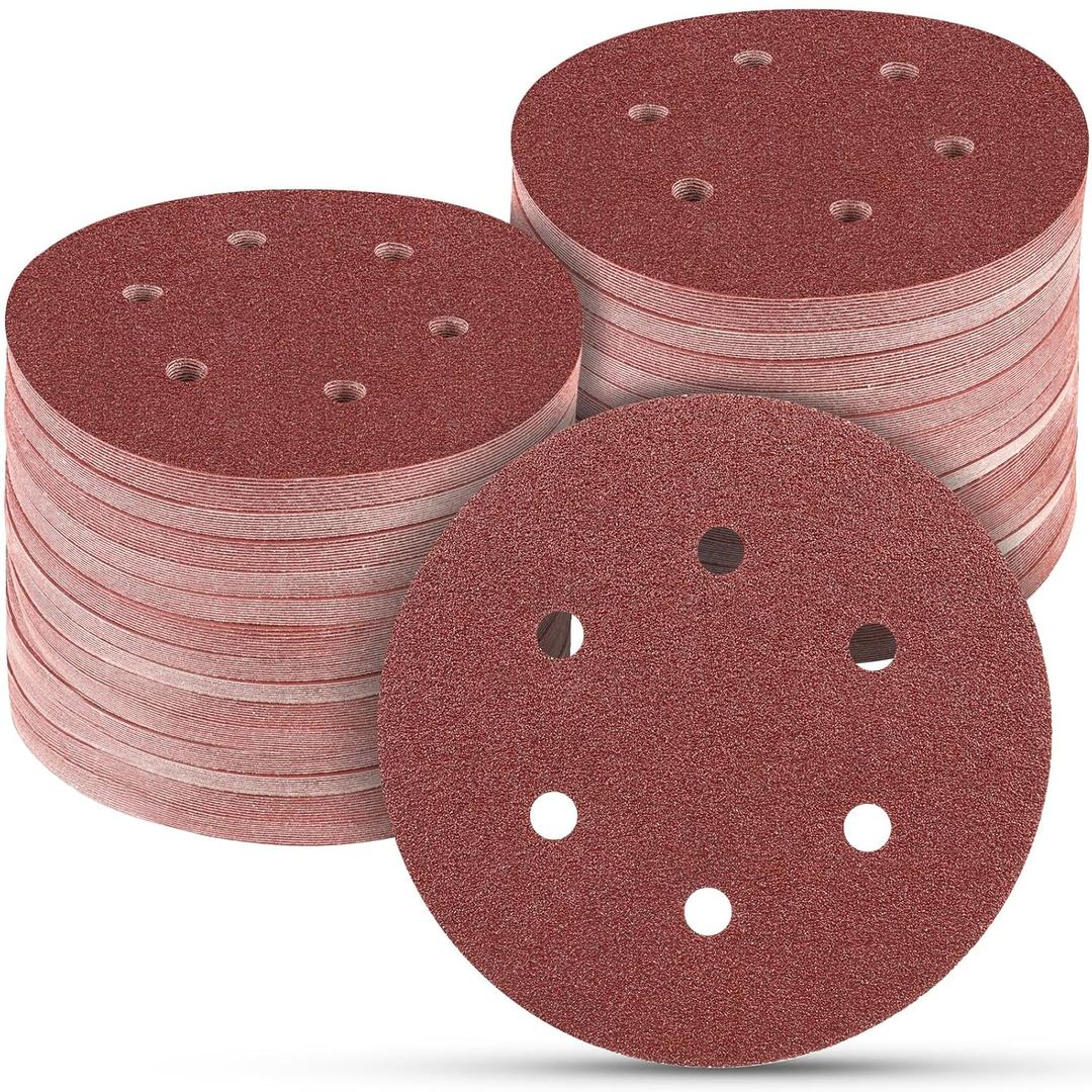 100 PCS 6 Inch Sanding Discs 60 Grit, 6 Hole Hook and Loop Sandpaper, Round Orbital Sand Paper Discs for Sander