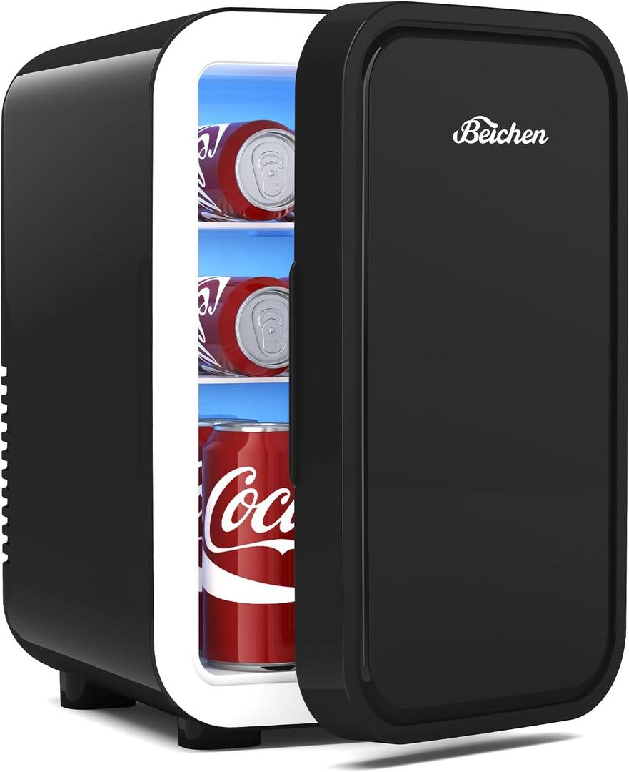 BEICHEN Mini Fridge,6 Liter / 8 Can Small Fridge for Bedroom, Car, Office & Dorm, 110V AC/DC Portable Thermoelectric Cooler & Warmer for Skincare, Food, Drinks,Black