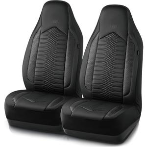 Skechers Memory Foam Car Seat Covers, Leather High Back Seat Covers Quilting Design,Waterproof Sports Car Seat Covers Front Seats,Airbag Compatible Universal Fit for Most Cars, SUVs,Trucks,Black
