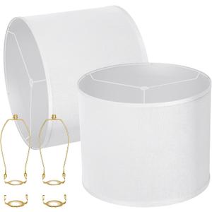 Lampshade Set of 2, Drum Lamp Shade 15" Top x 15" Bottom x 12" High (Spider) White Linen Lamp Shades for Table Lamp, Bedside Lamp, Natural Handcrafted Replacement Lampshades, Easy Assembly Required