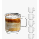 Qipecedm 6 PACK Premium Glass Coffee Mugs with Handle, 12 OZ Classic Vertical Stripes Glass Coffee Cups, Transparent Tea Cup for Hot/Cold Beverages, Glassware Set for Americano, Latte, Cappuccino