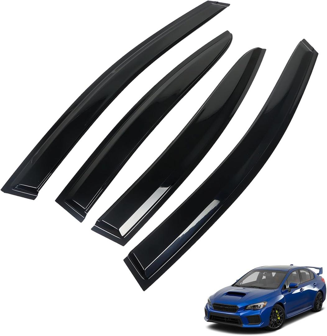 4-Pack Window Visor Deflector Sun Rain Guards JDM Style Black Replacement for 2015-2019 WRX STI