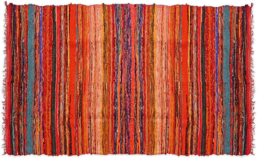 INDIAN ARTISTIC Multicolor Chindi Rag Rug 4x6 Ft  Handwoven Recycled Cotton Reversible Area Rug  Vibrant & Eco-Friendly Living Room Carpet  48x72 Inch (Red)