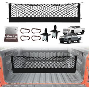 Muslogy Truck Bed Cargo Net Compatible with 2015-2022 Chevy Colorado & GMC Canyon Accessories Storage Organizer Pickup Truck Bed Envelope Style Net with Heavy Duty Carabiners & Tie Down Anchor Set