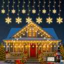 Christmas Snowflake Lights,6.5ft 144LED Window Icicle Lights with 12 Drops,8 Modes Timer Connectable Curtain Light Plug in for Bedroom,Eaves,Wedding,Indoor Outdoor Xmas Decor,Warm White