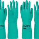 PACIFIC PPE 2 Pairs Nitrile Chemical Resistant Gloves, Flocked, Resist Strong Acid, Alkali, 15 mil, 12.6", X-Large (X-Large (Pack of 2), Green/12.6")