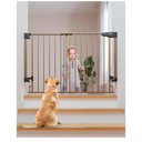 Cumbor 29.2-43" No Bottom Bar Baby Gate for Stairs, 2-in-1 Auto Close Dog Gate Indoor, Hardware Mounted Pet Gate for Doorways with Large Walk Thru Door, Child-Proof Safety Gate for Kids (Brown)