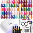 MEFA 60 Pcs Gel Nail Polish Kit with U V Light, 32 Colors Classic Popular Nail Kit Soak Off Nail Polish Gel Set with Base Matte/Glossy Top Coat Nail Art Decorations Manicure Tools DIY Gifts (1-A Gladiolus All Seasons)