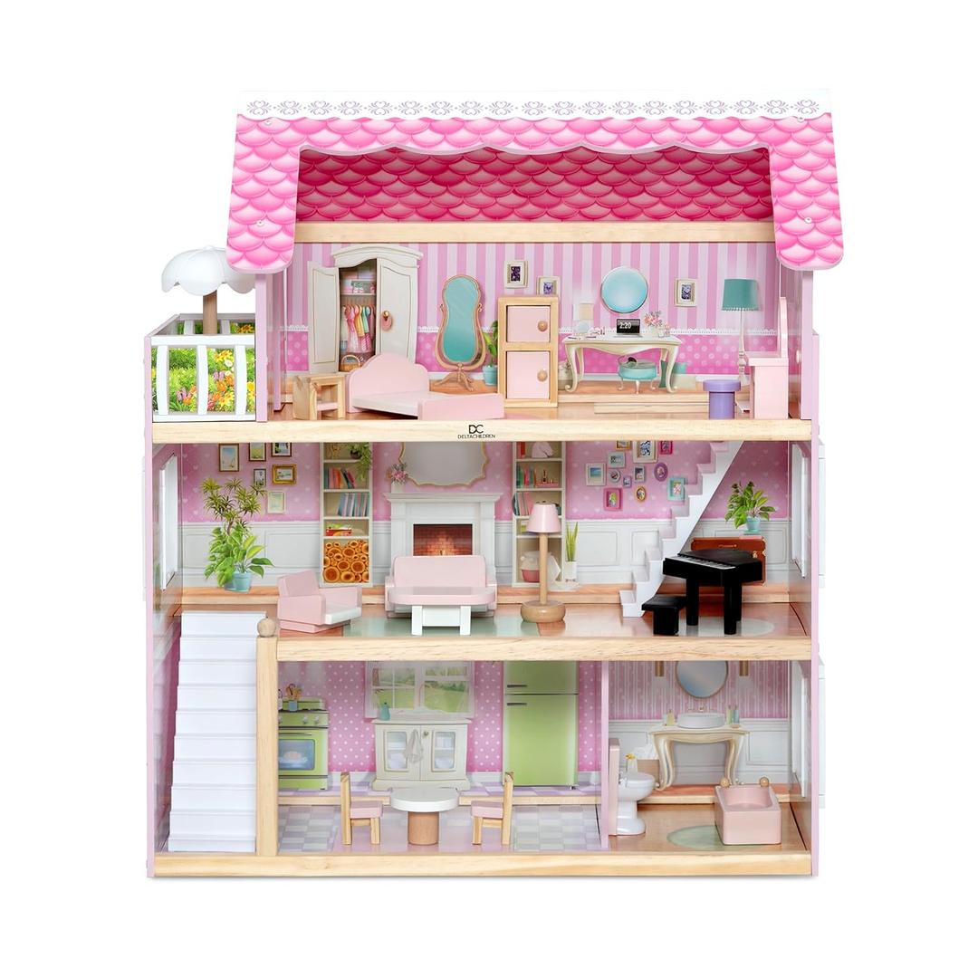 Delta Children Little Gem Dollhouse - 3-Story Dollhouse with 4 Rooms - Includes 16 Accessories - Fits 5-inch Dolls - Pretend Play Dream Gift for Ages 3+