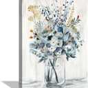Hardy Gallery Abstract Flower Print Wall Art: Botanical Flower Bouquet in Crystal Vase Picture Picture on Wrapped Canvas for Dining Room (12" x 16" x 1 Panel)