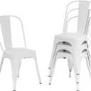 FDW Metal Dining Chairs Set of 4 Indoor Outdoor Chairs Patio Chairs Kitchen Chairs 18 Inch Seat Height Metal Restaurant Chair Stackable Chair Tolix Side Bar Chairs (Cream)