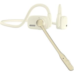 Bluetooth Headphones, Bluetooth V5.4 Wireless Headphones with Noise Cancelling Mic, 12H Playtime, 15.4mm Diaphragm Driver, Open Ear Headset for Office Meeting Running Cycling Driving (Beige)