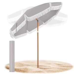 Talltalk 6 Ft Outdoor Beach Patio Umbrella with Fringe, Steel Pole, Steel Ribs and Carry Bag Elegant Table UPF 50+ UV Boho Umbrella for Outdoor Patio Picnic Beach Backyard(Light Brown Steering)