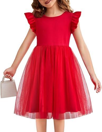 Flypigs Toddler Tutu Dress Girls Ruffle Tulle Dresses Cute Summer Party Princess Sundress for 120