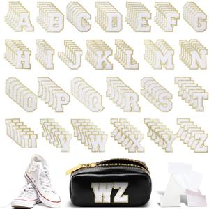 156 Pieces Chenille Letter Patches Self Adhesive Letter Patches 6 Set A-Z Stony Clover Patches Preppy Patches Varsity Chenille Letters for DIY Phone Bags Backpacks Hats (White)