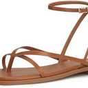 DIFEMA Womens Flats Sandals Square Toe Strappy Ankle Strap Flats, Size 6