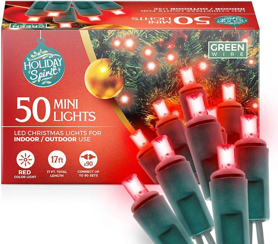 HOLIDAY SPIRIT Christmas String Lights - Red LED Mardi Gras Lights 50 Count, Indoor Outdoor Twinkle Lights, 17 Ft Strand, Ideal for Xmas, Parties, Mardi Gras Dcor, Energy Efficient - Red LED Lights