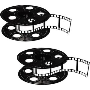 Beistle Movie Reel with Filmstrip Centerpieces, 2-Count Thin Plastic 3D Cinema Reels with 15-Foot Filmstrips, Customizable Hollywood Party Decorations for Red Carpet Events & Theater Themes, 9"