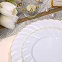 U-QE 60 Pcs White Plastic Plates with Gold Rim Fancy Scalloped Plates Disposable - Premium Hard Plastic Plates Include 30 10" Dinner & 30 7" Dessert Plate for Party & Mother's Day