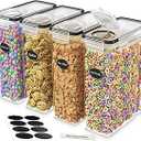 DWËLLZA KITCHEN Cereal Containers Storage 4 Pack 135 fl. oz Cereal Dispenser Airtight Food Storage Containers BPA-Free Pantry Organization and Storage, Canister for Flour & Sugar 1 Marker 8 Labels