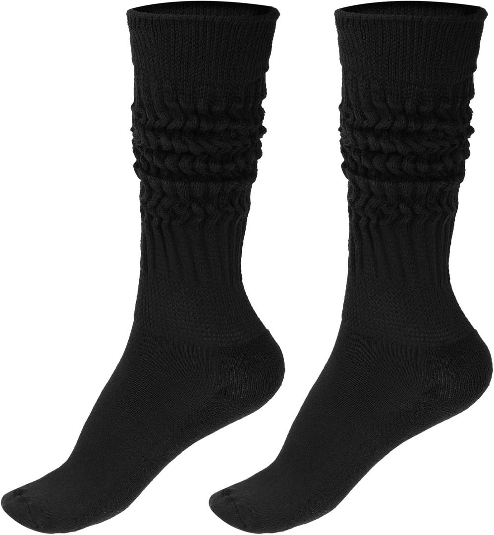 Scrunch Socks Women, Extra Long Slouchy Socks Soft Chunky Scrunch Socks Thigh High Socks Womens Boot Socks Cotton Fluffy Socks 80s 90s Black Scrunchy Socks for Women Girls Size 9-11 (Black)