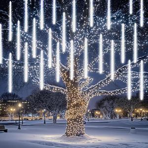 FUNPENY Meteor Shower Rain Lights, 864 LED Christmas Lights Icicle Snow Falling Christmas Light Outdoor Raindrop Lights, Xmas Tree Holiday Thanksgiving Decoration, White