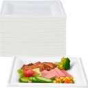 ECOLipak 150 Piecs Square Paper Plates, 8-inch Compostable Disposable Plates, Eco-friendly Heavy Duty Biodegradable Sugarcane Plates for Party Dinner Birthday (White-8 inch)