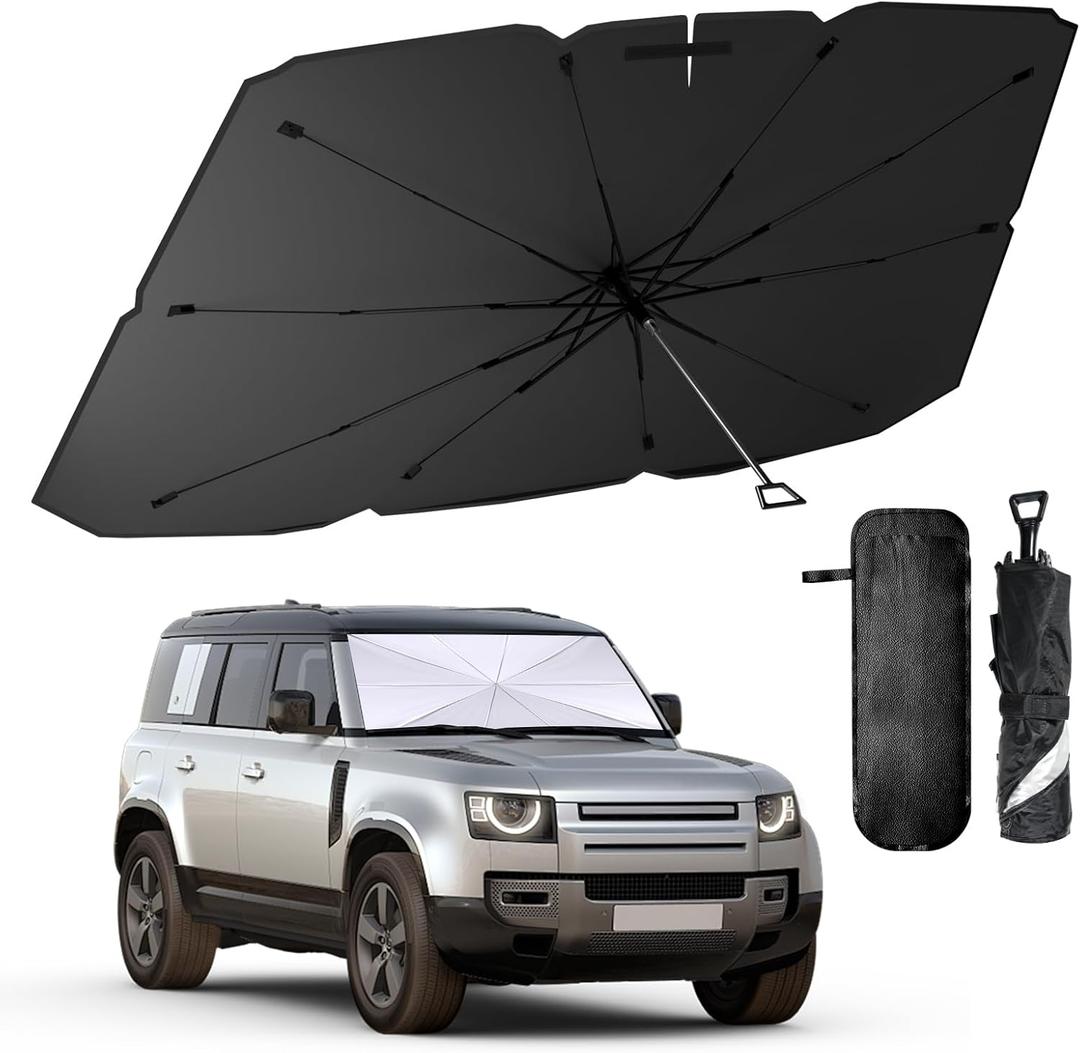 helloleiboo Foldable Car Windshield Sun Shade Umbrella 360Rotating 55"x30"Sunshade for Car Windshield Front Window Reflective Polyester Blocks Heat Automotive Interior Sun Protection for Cars Trucks