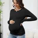 LOMON Maternity Shirts Long Sleeve Thermal Tops Side Ruched Casual Tshirt Crewneck Fleece Base Layer for Pregnant Women (Large, 2pack Black/White)