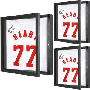 3 Pack T Shirt Display Frame, 11.3'' X 11.3'' Black Imitation Wood T Shirt Frame with 98% UV Protection Acrylic, 1" Depth of Usable Space Shadow Box, Display Case for Shirts, Jerseys, Memorabilia