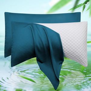 Cooling Crescent Pillow Cases Queen Size Set of 2 - Rayon Derived from Bamboo Side Sleeper Pillowcase Cover - Breathable Silky Soft Pillowcase for Hot Sleepers Hair and Skin 20 * 30 Inches Teal