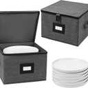 China Storage Containers Hard Shell, 12" Plate Storage Containers for Dishes, Stackable Dinnerware Storage with 24 Felt Dividers (2 Pack Black)