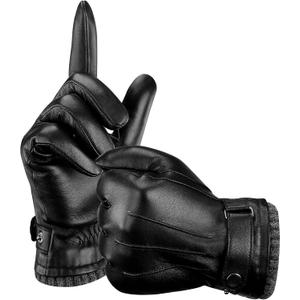 Aegend Leather Gloves for Men, Soft Warm Lining Full Hand Touchscreen Winter Gift Thermal (Large, Black - Genuine Leather)