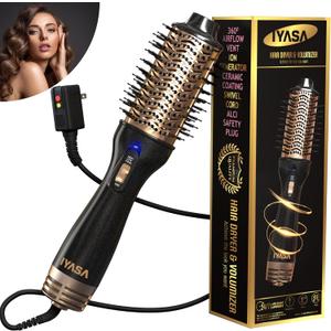 Premium 4-in-1 Oval Blow Dryer Brush, One-Step Hot Air Brush for Smooth, Hair Dryer & Volumizer, Salon Quality, Ionic Blow Dryer Styler & Straightener, Anti-Frizz, Large 3" Barrel, 13" Long (Black & Gold)
