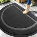 OLANLY Half Circle Door Mat Indoor Outdoor Entrance Welcome, Waterproof All-Season, All-Weather Doormat, Sturdy Natural Rubber, Low Profile, Easy Clean Patio Porch Entryway Mat, 47x32, Black