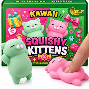 Nutty Toys Squishy Cat Set - 2" Soft Silicone Kawaii Kitties, Top Stress Relief Toy 2026 Unique Gifts for Teens Kids Women Men Adults Best Teenage Girls Teen Boy Tween Christmas Stocking Stuffers Idea